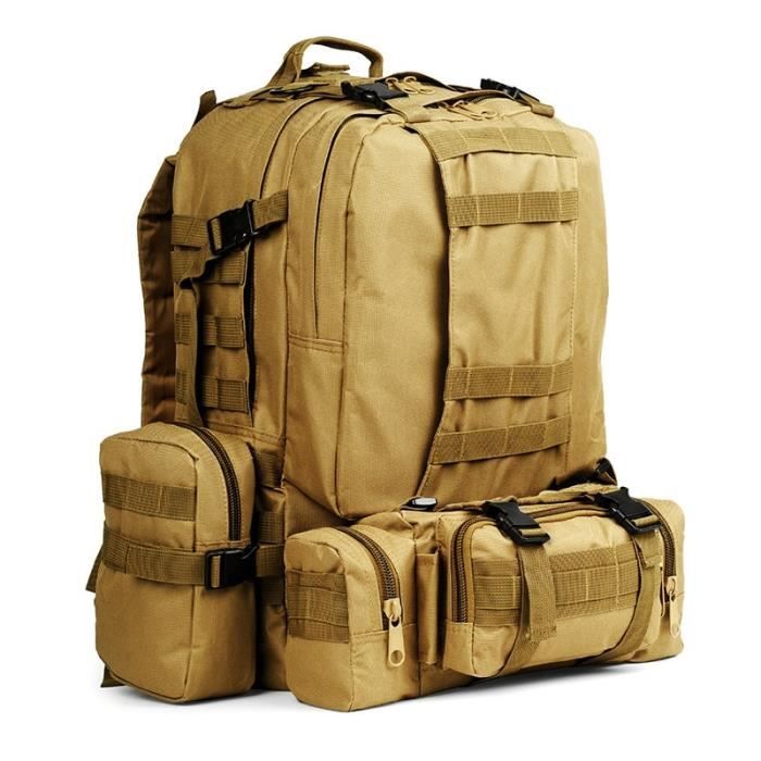 81019Khaki 50 - 70L -Sac à dos tactique 4 en 1, sac millitaire étanche de 50l, sac à dos de randonnée et de Camping, sac d'extéri