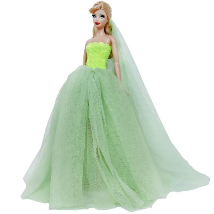 Mode bretelles dentelle robe de bal mariée blanc robes de mariée princesse traînant voile vêtements pour Barbie poupée accessoires