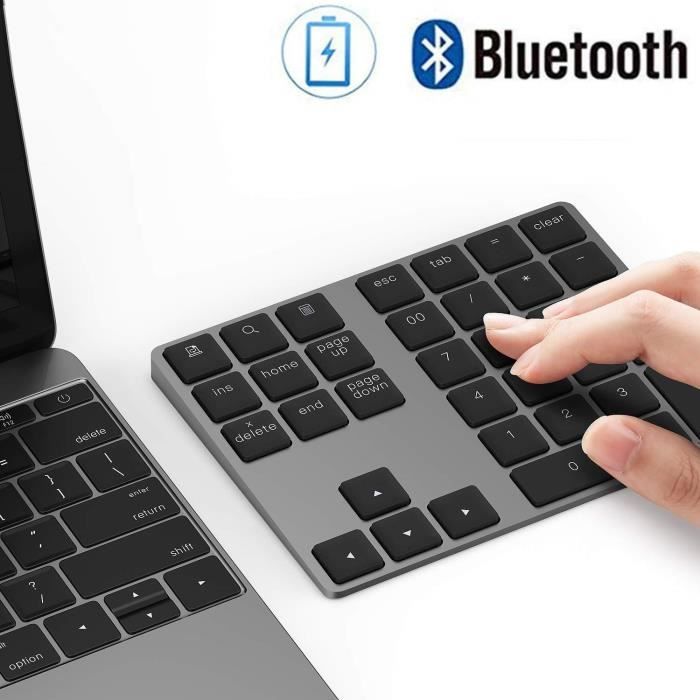 Pavé Numérique sans Fil Pavé Numérique Bluetooth Ultra-Mince avec 34 Touches pour Ordinateur PC Notbook - Noir