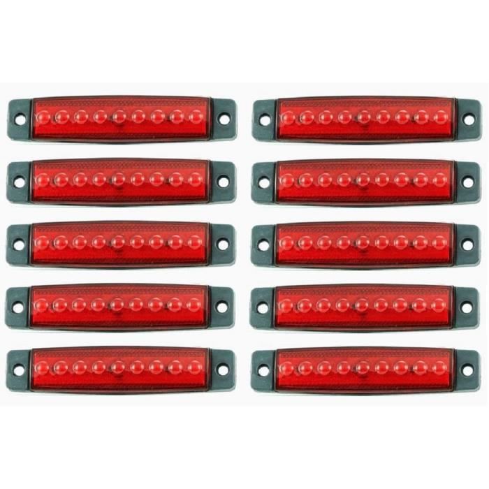10x LED 24V Côté Arrière Contour Marqueur Rouge Lumières Avec 9 Leds Camion Remorque Bus Châssis Camionnette Camper