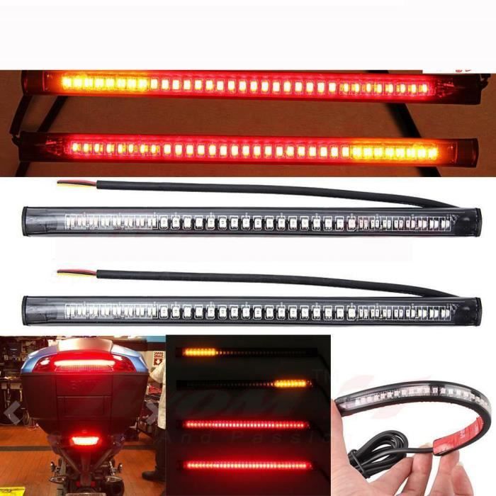 2X moto universel flexible 48 LED bande de lumière 8 '' barre de feu arrière de signal de direction 48LED
