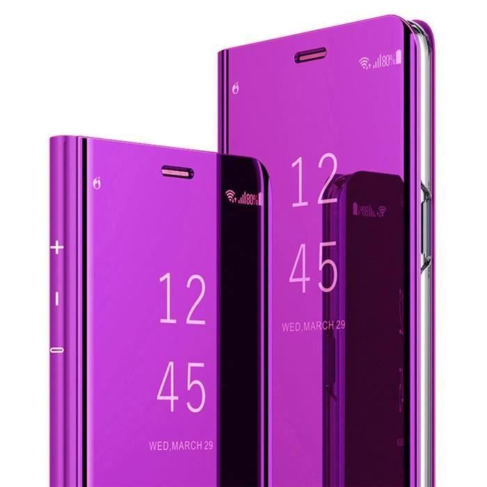 Housse Samsung Galaxy A52, Integral Étui à Rabat en Cuir Luxe Rigide Translucide Clear Protection Antichoc, Pourpre
