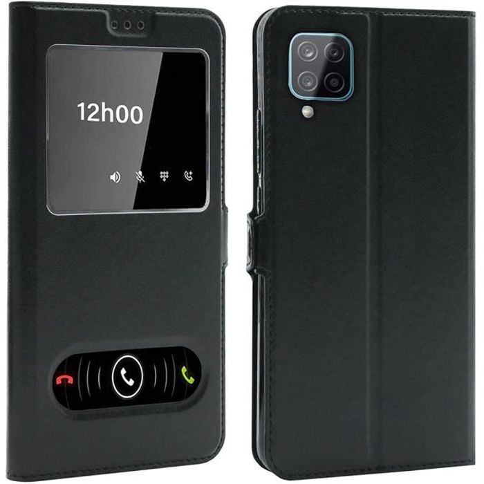 Coque pour Samsung Galaxy A12 (6,5 Pouces), Double Fenêtre - Noir