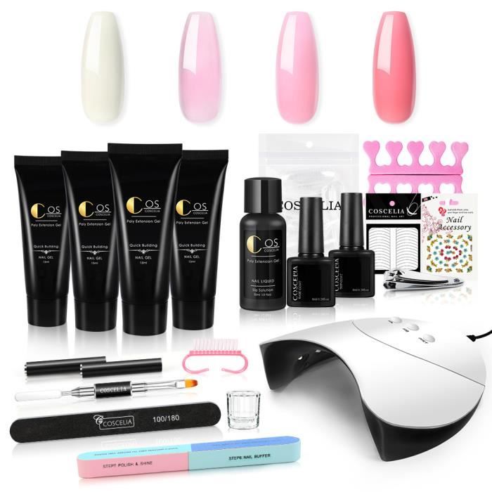 Coscelia Kit Poly Extension Gel Faux Ongles Gel Construction 36W UV/ LED Lampe Manucure Base coat Top coat Cleanser plus Manucure