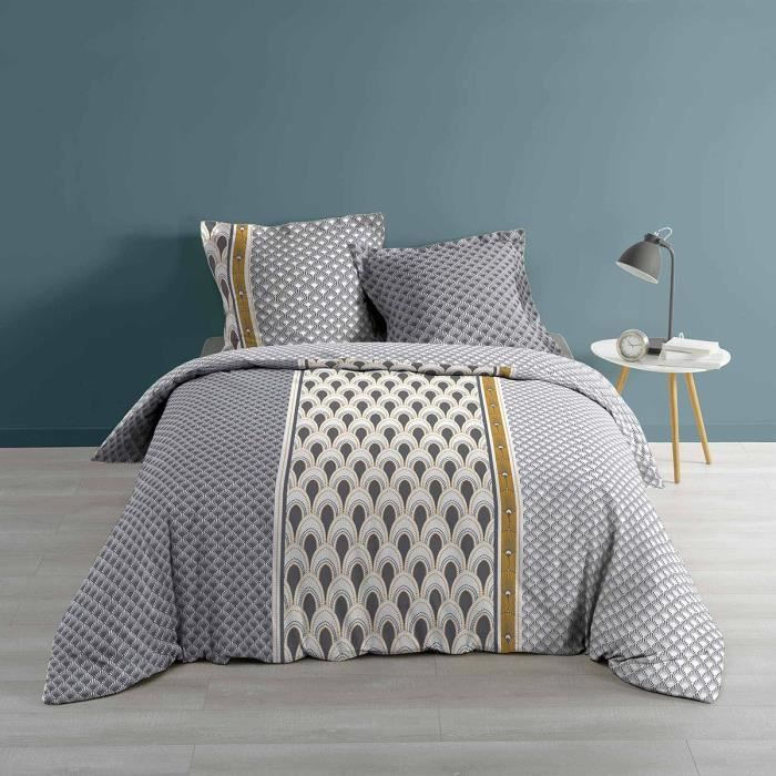 Housse de couette 240x260 Madone + 2 taies 100% coton 57 fils Blanc, Gris, Jaune