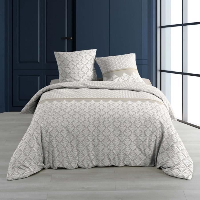 Housse de couette 240x260 Orfea naturel + 2 taies coton 57 fils Blanc