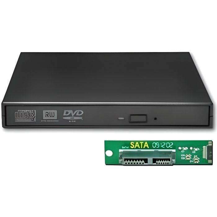 Boîtier Externe USB2.0 pour lecteur - graveur CD - DVD - BluRay SATA 12,7 mm d'épaisseur USB - Noir