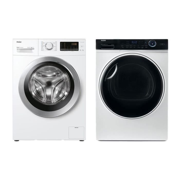 Pack HAIER Lave-linge Frontal 10kg 1200 Trs/min + Sèche-linge 10kg Pompe à Chaleur 60 Blanc