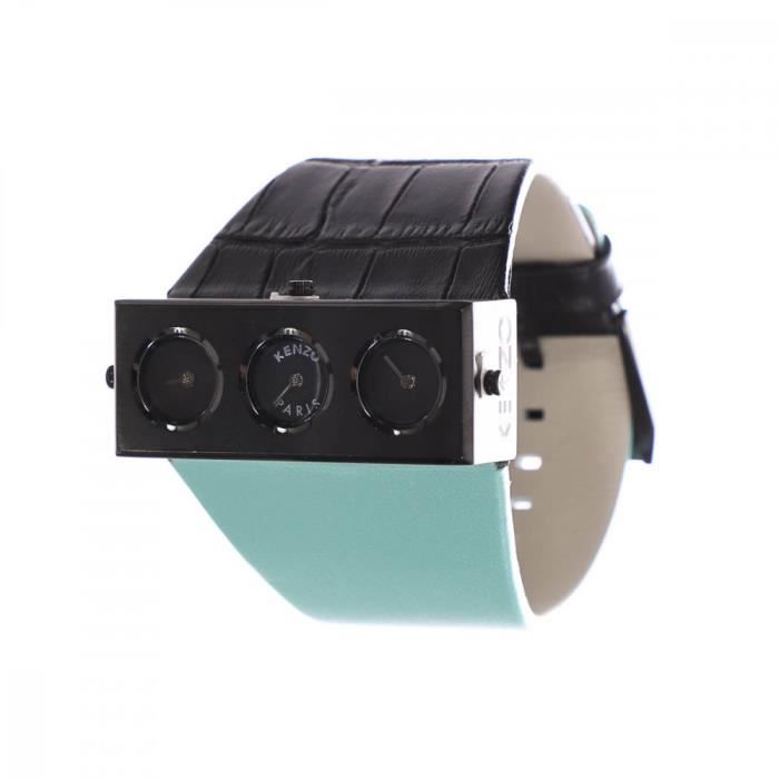 Montre analogique cuir noir/vert femme Kenzo