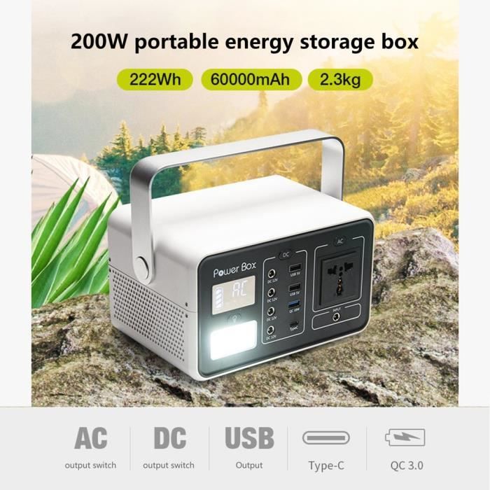 GB-T200 Portable Station stockage énergie Solaire Rechargebale Lithum Batterie pour voyage - 222WH - 60000mah, 3.7V