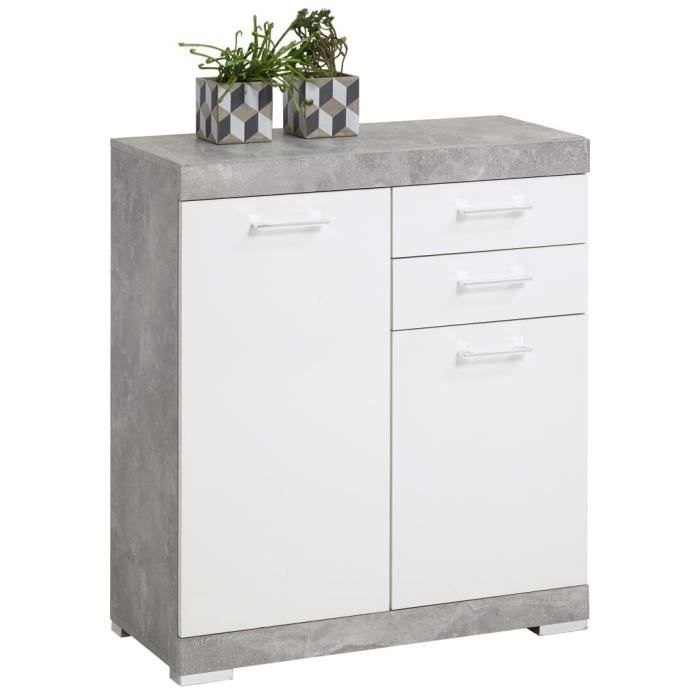 FMD Armoire de chambre Commode avec 2 portes et 2 tiroirs 80x34,9x89,9 cm Béton et blanc
