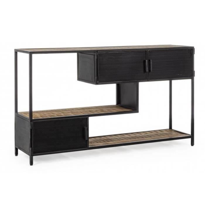 Console avec 3 portes coloris noir - L 140 x P 35 x H 82 cm