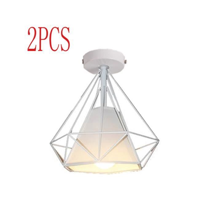 2 × Rétro Industrielle Plafonnier Cage en forme de Diamant en Métal Fer Blanc pour Décorer Salle Chambre Maison Cuisine