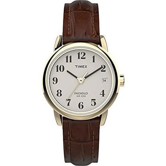 Timex - Femme - T20071D7 - Easy Reader - Quartz Analogique - Blanc - Marron - Cuir