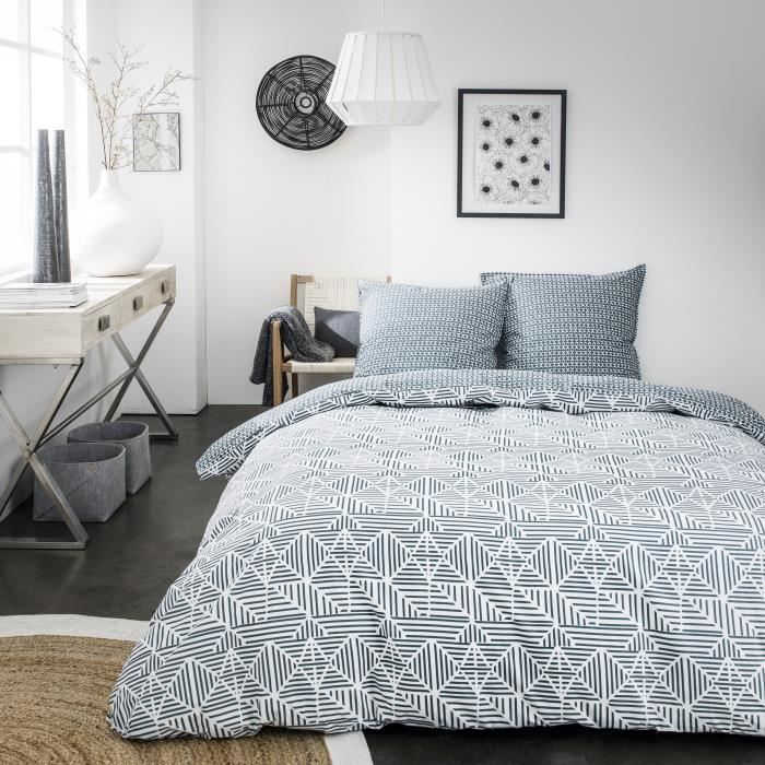 TODAY Parure de couette Sunshine #2.30 - 100% Coton - 220 x 240 cm - Bleu et blanc TODAY