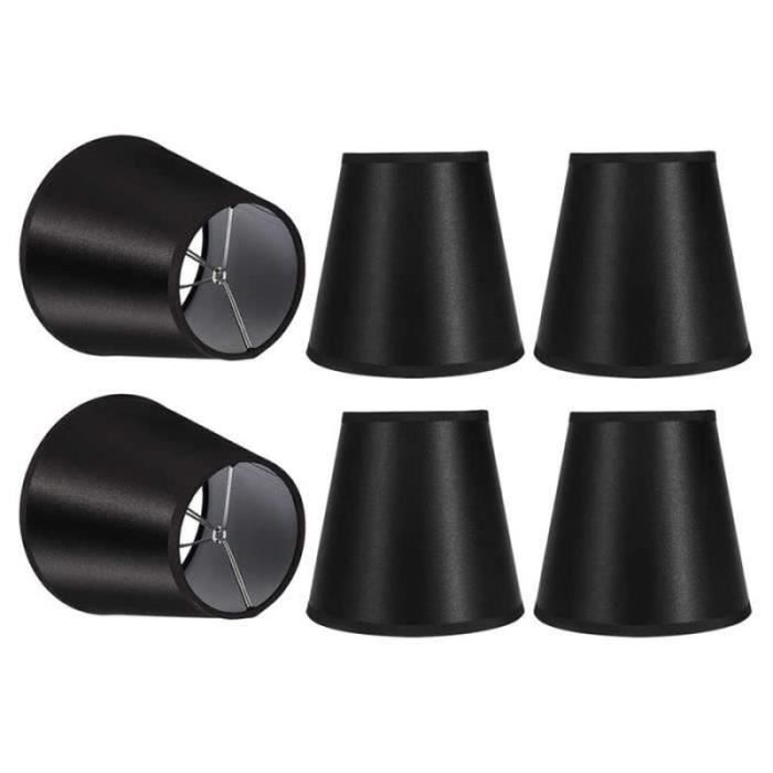 QQ38987-Abat-Jour à Pince 6 PièCes en Tissu Imitation Soie Noir - Se Clipse sur les Ampoules des Bougies sur les Lustres et les Ap