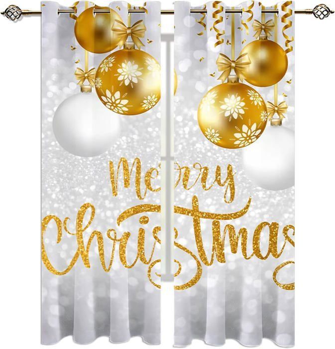 Rideaux De Noël 2 Pièces - Imprimé Boules De Neige, Branches De Pin - Rouge Festif - Taille 70x100 Cm Ou Plus