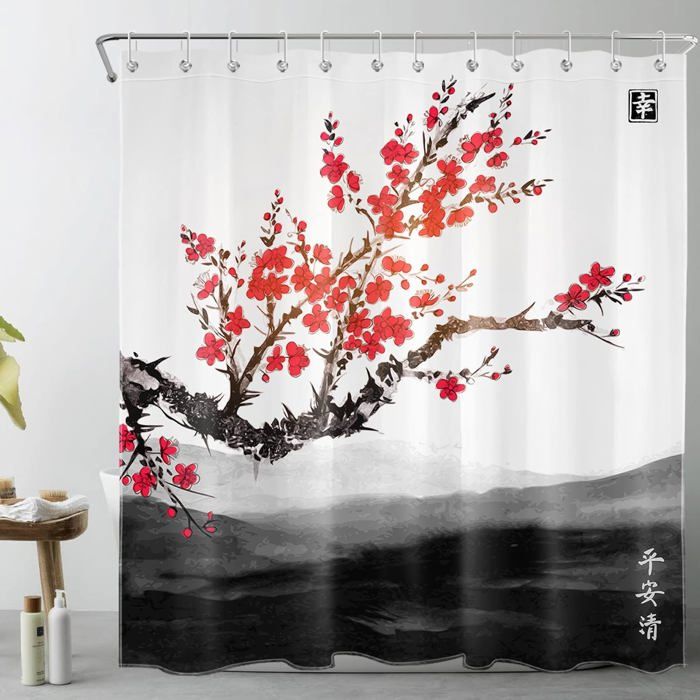 Rideau De Douche Fleurs De Cerisier 180x200cm - Sakura Japonais Imperméable