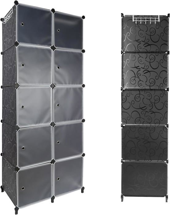 LANTUS Armoire Penderie Portable En Plastique PP - 110x145x37cm Rose - Étagères Cubes Modulaires Pour Vêtements, Chaussures Et Jouets