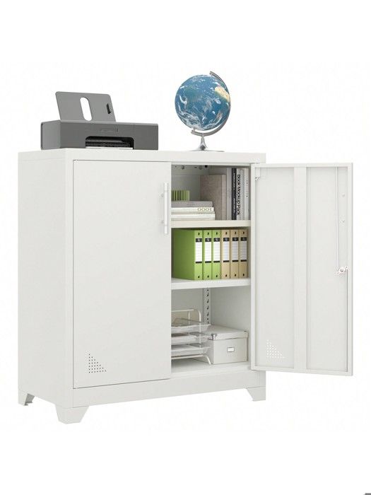 DWVO Caisson de bureau rangement bureau avec 2 étagères réglables armoire de bureau en acier 80 x 40 x 90 cm Blanc