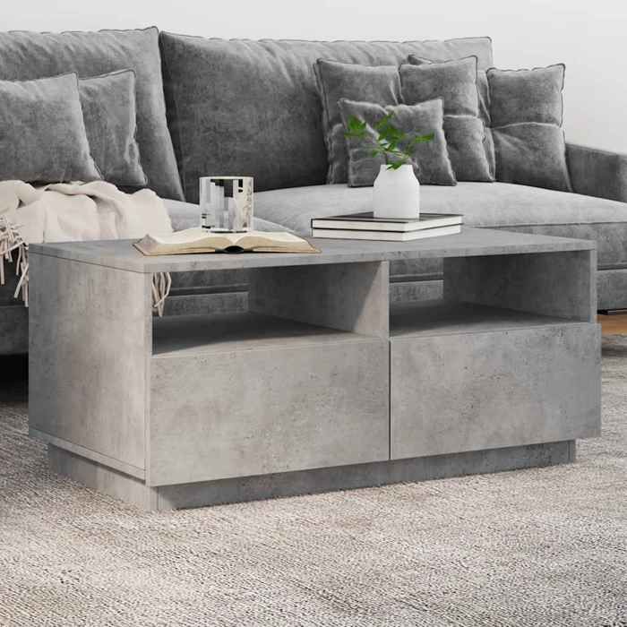vidaXL Table Basse avec Lumières LED Table dAppoint avec Tiroirs Bout de Canapé Meuble de Salon Salle de Séjour 839836