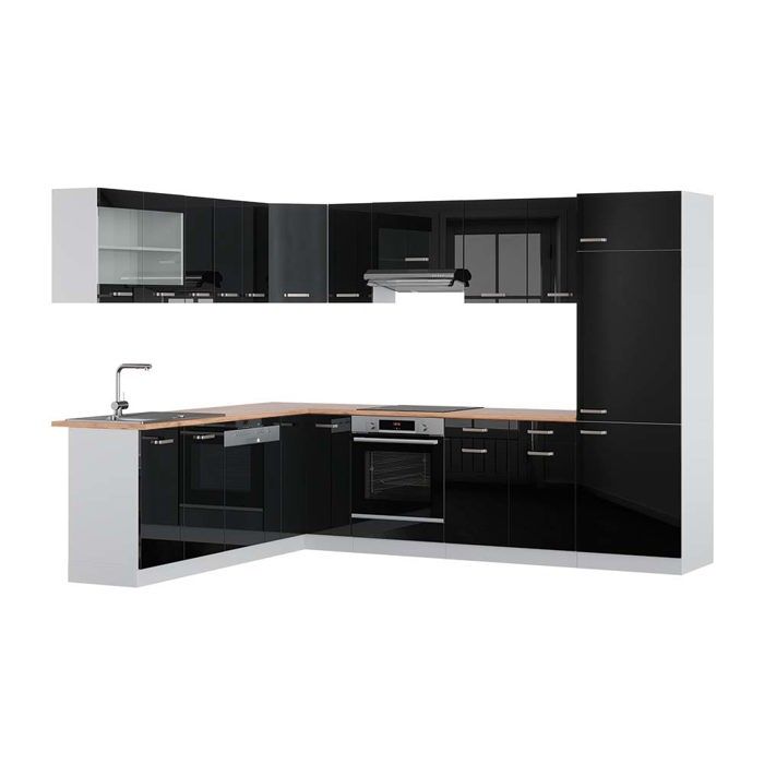 Cuisine équipée Bloc cuisine R-Line style rustique Angle anthracite blanc Vicco