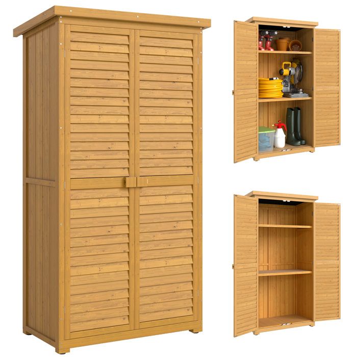 Outsunny - Armoire de Jardin en Bois - Bois de Sapin - 87x46.5x160cm - Bois naturel