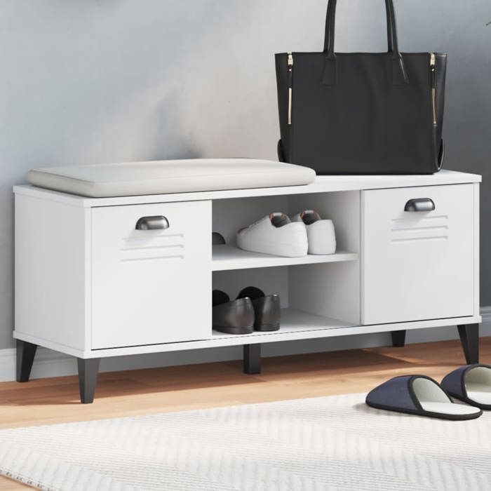 vidaXL Banc à Chaussures Armoire de Rangement avec Portes et Poignée Meuble dEtrée avec Compartiment Industriel Blanc 374932