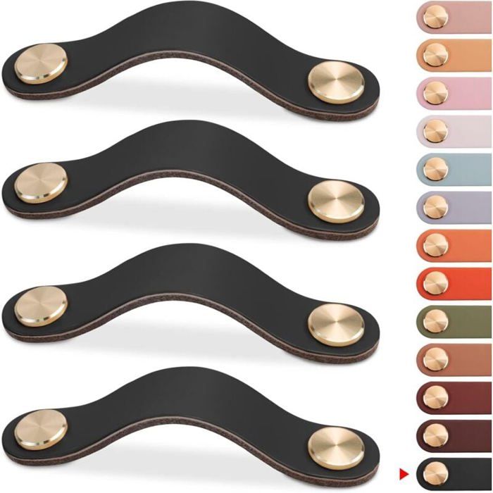 4pcs Poignée Meuble Cuir (Noir 96mm) Bouton Porte Placard Poignee Cuir Bouton de Tiroir Poignee de Meuble Vintage pour Armoires