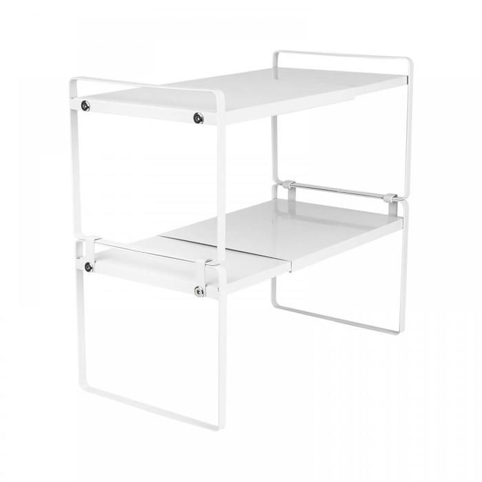 QUIIENCLEE - 36-60*21*36.5cm Cuisine Double Etagère Extensible-Organiseur de Salon-Blanc