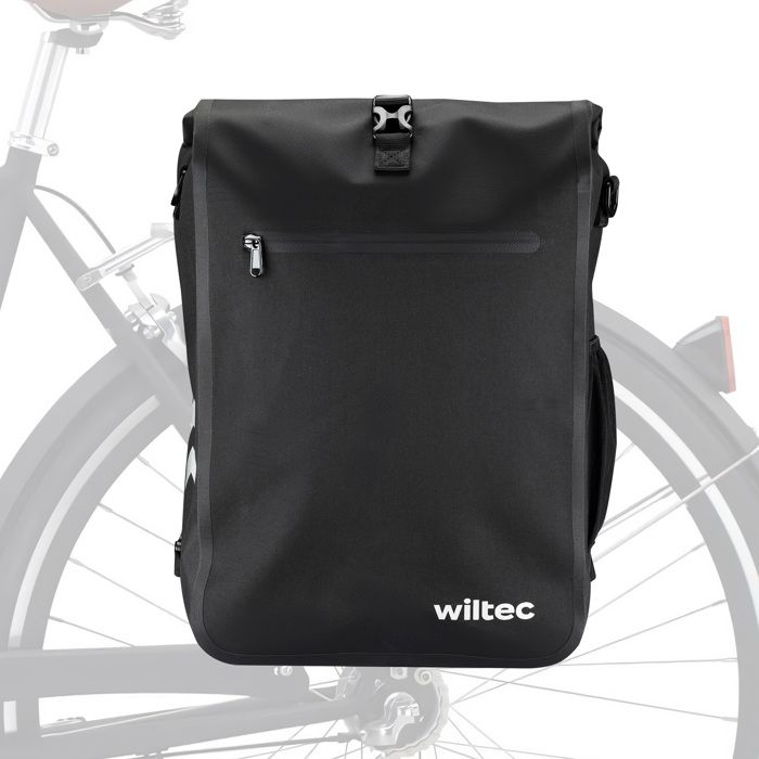 Wiltec Sacoche sac à dos étanche pour porte-bagages noire – capacité de 25 L – en 600D TPU – avec compartiment pour ordinateur porta