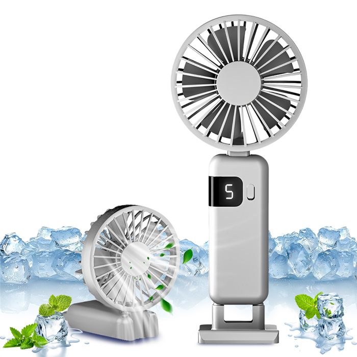 Y07 Petit ventilateur portable - Chargement de type USB-c batterie 1200mAh - 5 vitesses - Boucle Blanc - Ibeafilly