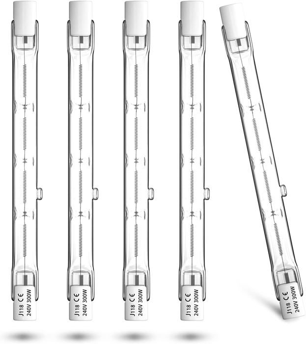 118mm R7s Dimmable ampoule halogène crayon 300W Blanc Chaud 2800K r7s linéaire 5900lm AC220-240V J118 Projecteur Halogène (5pcs)
