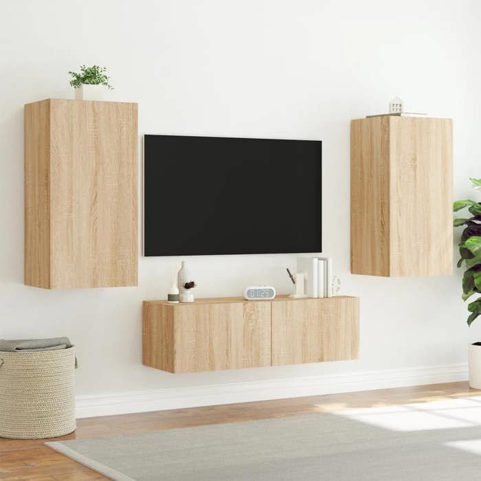 Meuble TV mural Armoire TV suspendue VIDAXL avec lumières LED chêne sonoma 40 5x35x80 cm @2091