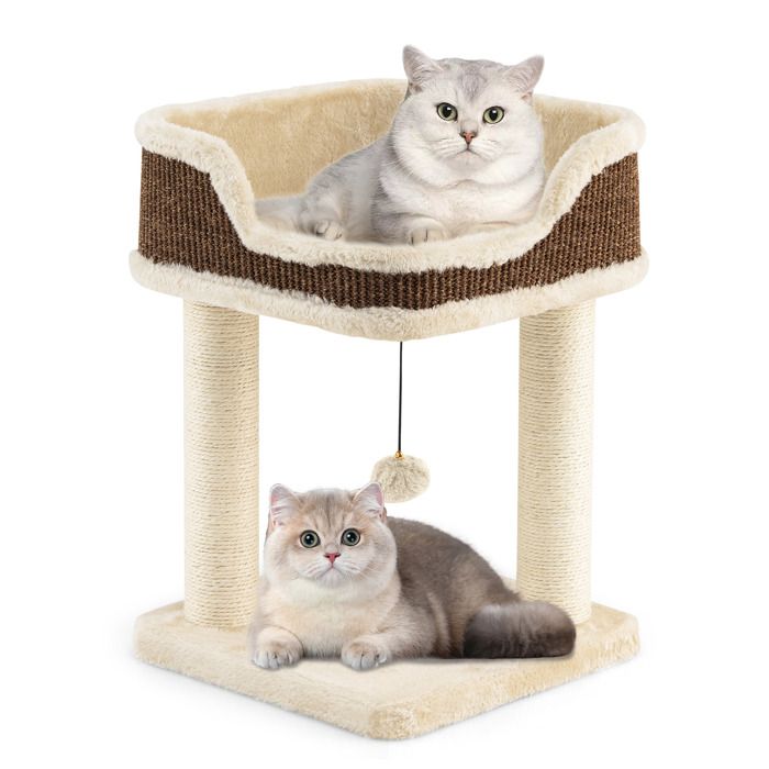 Comparer les prix de COSTWAY Petit Arbre à Chat 38 x 385 x 51 cm Tour pour Chat avec Perchoir en Peluche Poteaux à Griffer en Sisal Balle Suspendue