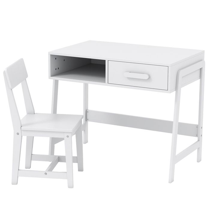 DREAMADE Ensemble Table et Chaise pour Enfants en Bois Massif Compartiment Ouvert Tiroir Ensemble Bureau pour Enfants 3 ans+