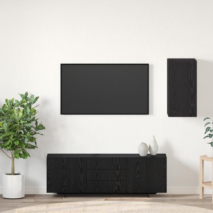 Meuble TV - Meuble Séjour - Armoire TV avec étagère Autre avec stockage avec porte Chêne noir Bois dingénierie - CFW300402