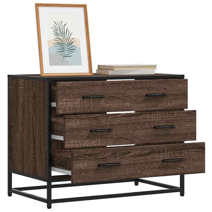 Commode - Chêne marron - 3 tiroirs - 70x41x56 cm - Style industriel