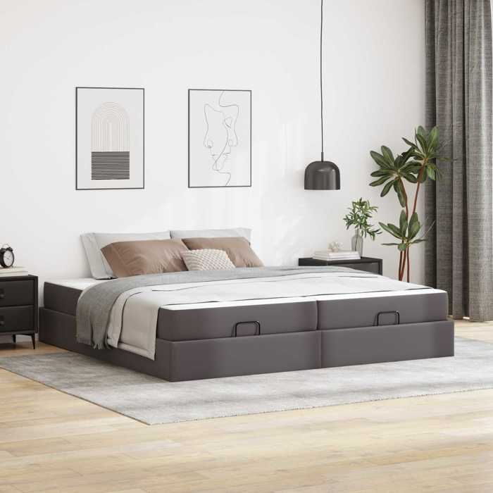 vidaXL Cadre de lit avec matelas avec matelas 2 pcs Gris PVC 3399443