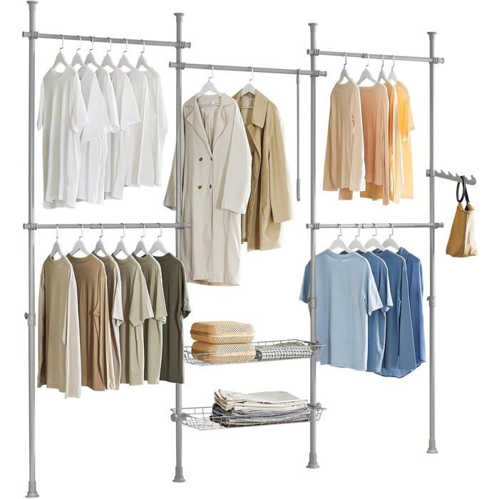 Portant à Vêtements Télescopique - SoBuy - KLS04-II-HG - Réglable - Gris - Assemblage Facile