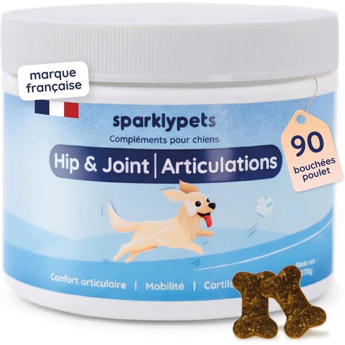 Complément pour chiens - SPARKLYPETS - Hip & Joint - Collagène - Moule verte - Oméga‑3 - 90 unités Complément pour chiens - SPARKLYPETS - Hip & Joint - Collagène - Moule verte - Oméga‑3 - 90 unités