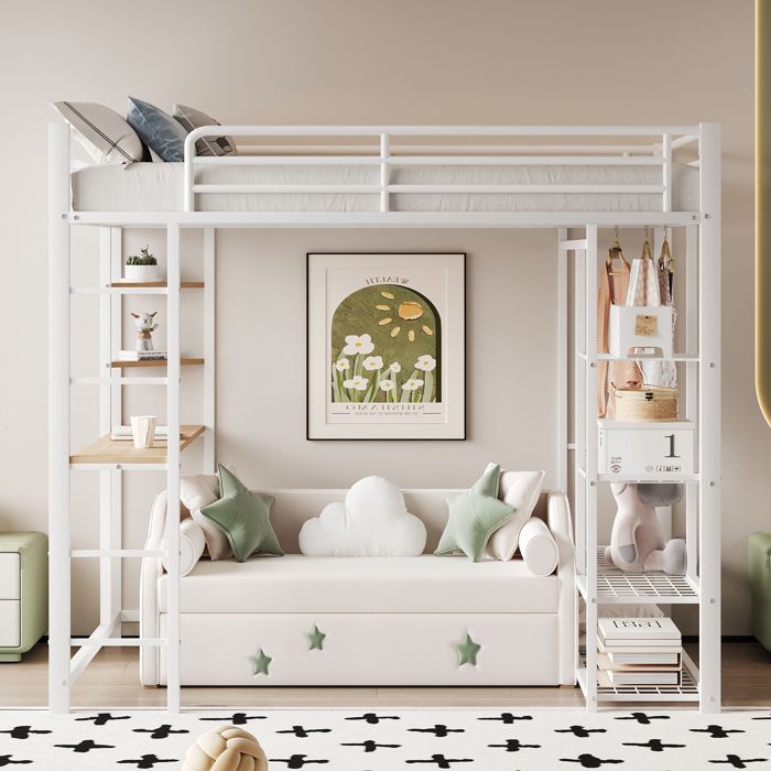 Structure de lit Haute qualité nouveau design lit superposé avec échelle 90 * 200cm lit simple pour enfants avec table suspension