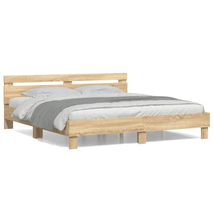 CHIC Lit adulte 2 places - 160x200 cm Structure/Cadre de lit chêne sonoma 160x200 cm #Sara52193