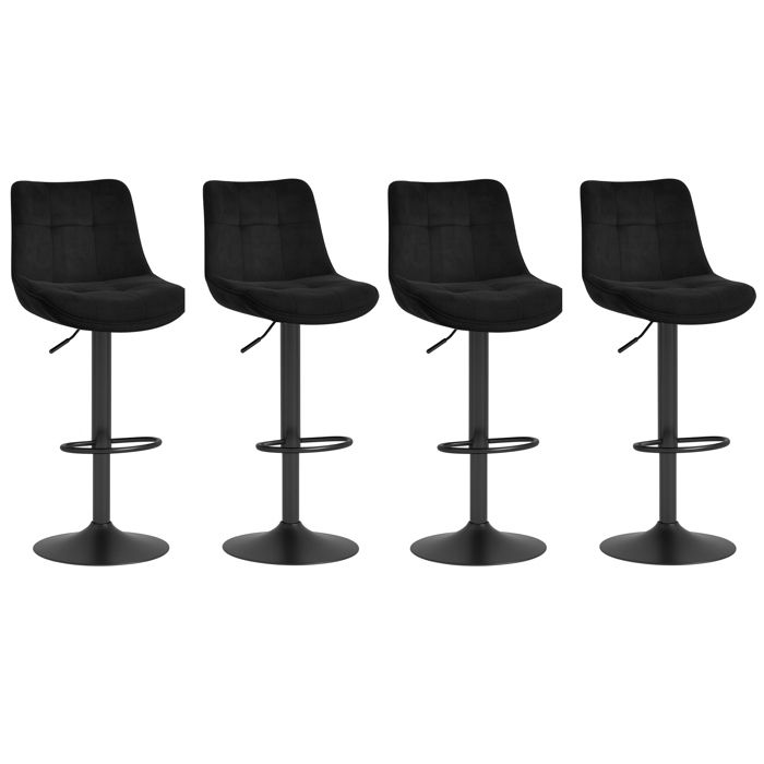 Tabourets de bar - VASAGLE - Lot de 4 - Velours - Pivotant - Réglable - Noir dencre Tabourets de bar - VASAGLE - Lot de 4 - Velours - Pivotant - Réglable - Noir dencre
