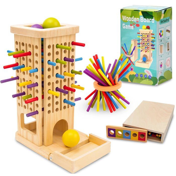 Jeu Société Montessori Bois 3 Ans+ avec 30 Bâtonnets Colorés Boîtes Tri Dés Éducatif