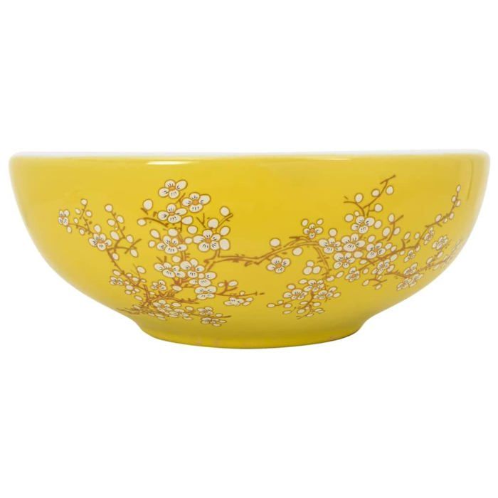Vasque à poser en céramique - vidaXL - 41x14 cm - Blanc et jaune - Trou de vidange 45 cm
