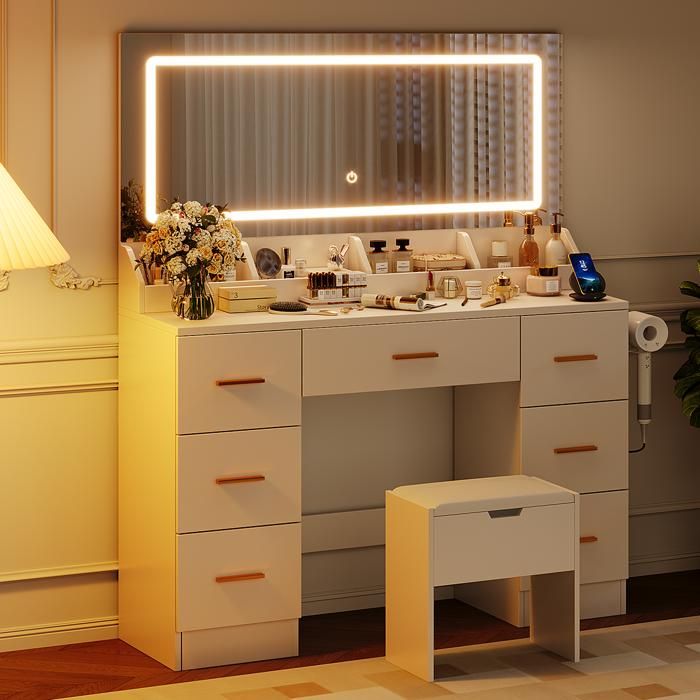 Coiffeuse Avec Miroir Led Et Tabouret
