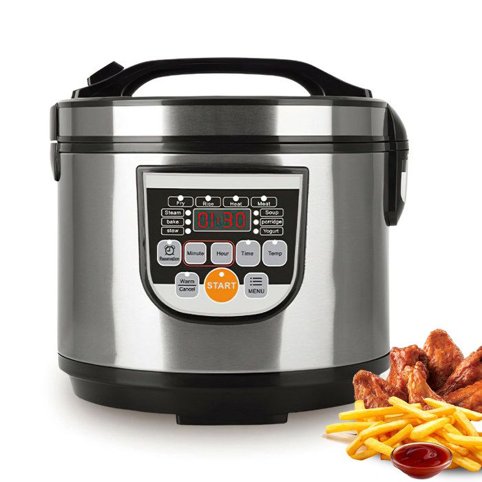 Cuiseur à riz 5 L – 700 W – Alliage daluminium – Cuve intérieure antiadhésive – Écran tactile LED – Cuisson multifonction.