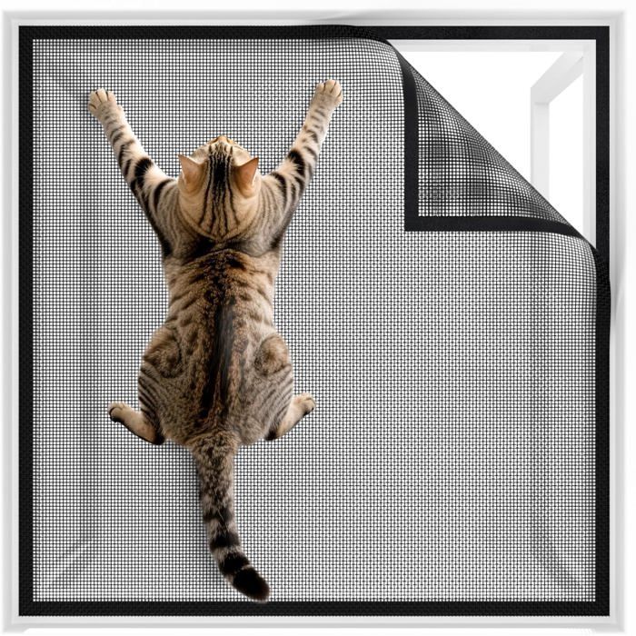 Moustiquaire de fenêtre pour chat - PZCC - modèle découpable - Protection sans perçage - Ajustable - 1 pièce
