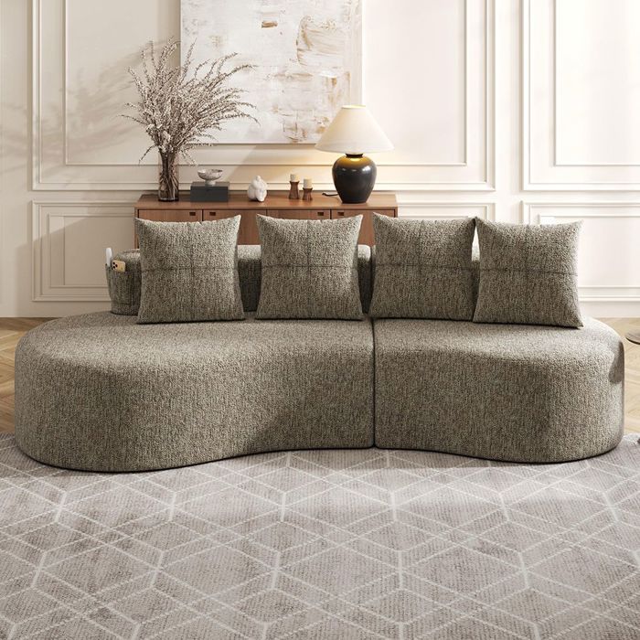 Canapé en lin - MINIMAL - 240 cm - 4 places - Porte‑gobelets & poche latérale - Mousse haute densité Canapé en lin - MINIMAL - 240 cm - 4 places - Porte‑gobelets & poche latérale - Mousse haute densité